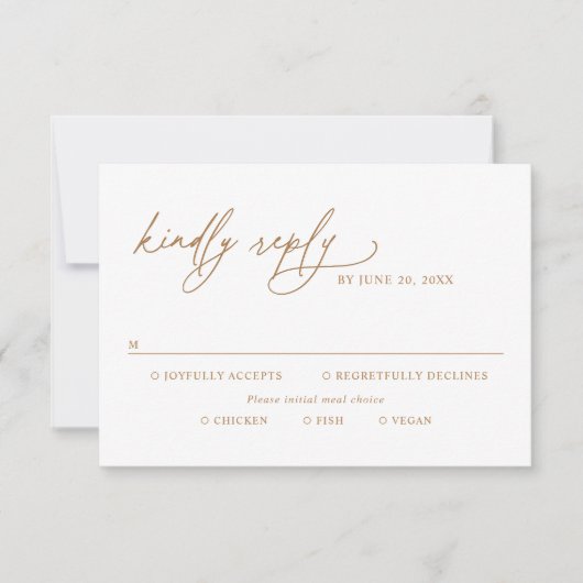 Modern Gold Script Wedding Meal Options RSVP (正面)