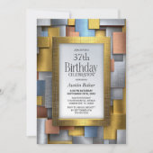 Modern Gold Silver Any Age Birthday Party 招待状 (正面)