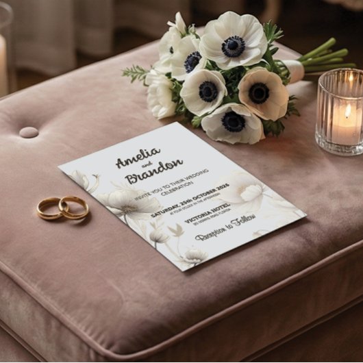 Modern Gold Sketch Flowers | White Wedding 招待状