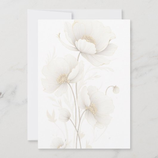 Modern Gold Sketch Flowers | White Wedding 招待状 (裏面)