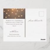 Modern Gold Sparkle Lights Joyful Bulb Photo Foil 箔シーズンポストカード (裏面)