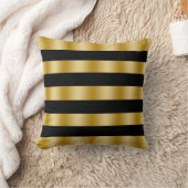 Modern Gold Stripes Black Background Throw クッション (ブランケット)