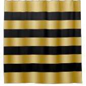 Modern Gold Stripes Black Background Throw シャワーカーテン (正面)