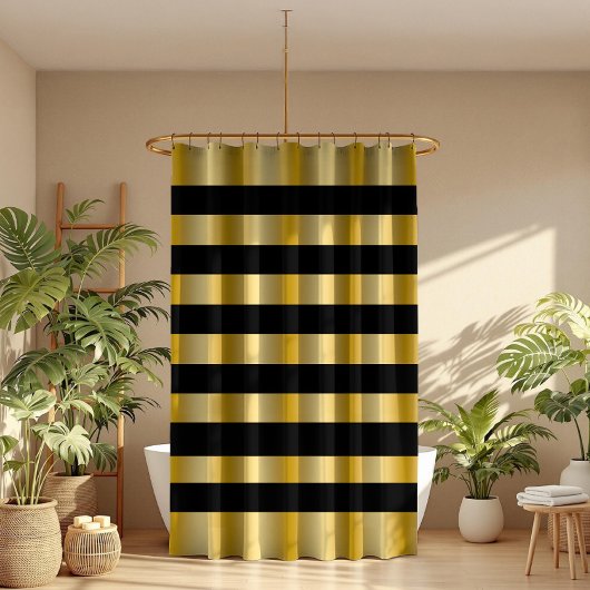 Modern Gold Stripes Black Background Throw シャワーカーテン