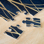 Modern Gold Tree Silhouette Minimal Blue Design ジグソーパズル (側面)