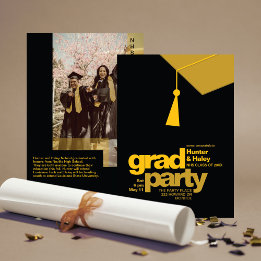 Modern Gold Typography & Tassel Grad Party Photo 招待状