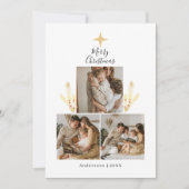 Modern Gold & White Christmas Tree 3 Photo Collage シーズンカード (正面)