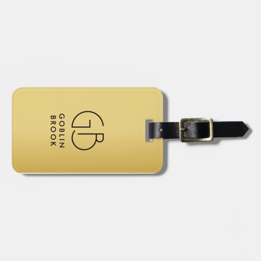 Modern Golden Black Monogram Stylish ラゲッジタグ (正面横)