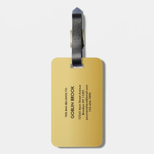 Modern Golden Black Monogram Stylish ラゲッジタグ (裏面縦)