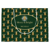 Modern Golden Glitter Green Christmas Tree  ラージペーパーバッグ (正面)
