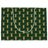 Modern Golden Glitter Green Christmas Tree  ラージペーパーバッグ (裏面)