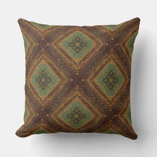 Modern Golden Grid Pattern , Gold Burgundy Green クッション (正面)