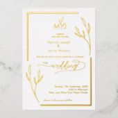 Modern Golden Leaflet Border Minimalist Monogram 箔招待状 (正面)