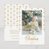 Modern Golden Merry Christmas Photo Baby (正面/裏面)