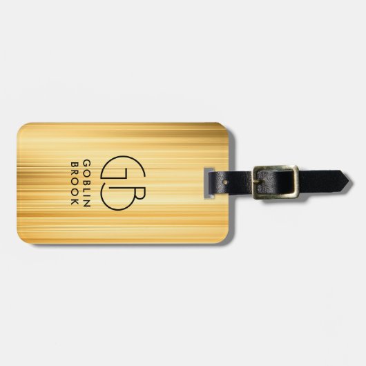Modern Golden Metallic Black Monogram Brushed ラゲッジタグ (正面横)
