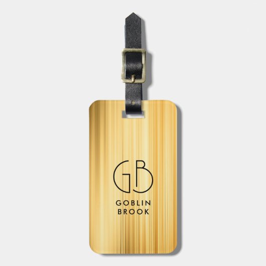 Modern Golden Metallic Black Monogram Brushed ラゲッジタグ (正面縦)