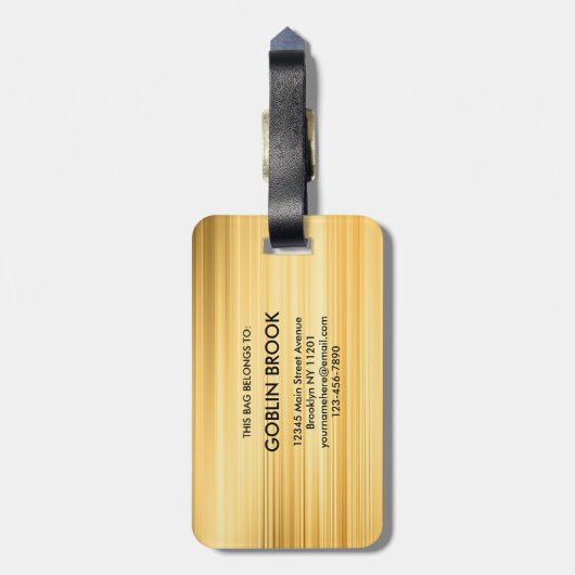 Modern Golden Metallic Black Monogram Brushed ラゲッジタグ (裏面縦)