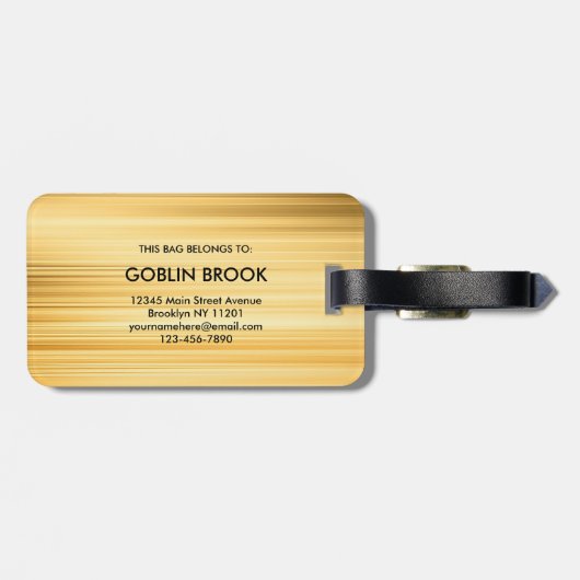 Modern Golden Metallic Black Monogram Brushed ラゲッジタグ (裏面横)