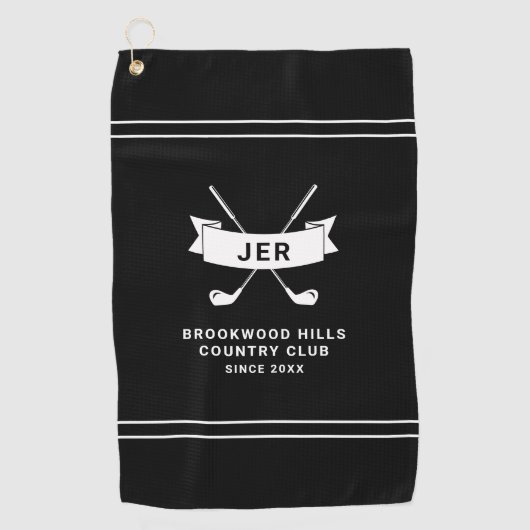 Modern Golfer Custom Monogrammed Golf Clubs Black ゴルフタオル (正面)