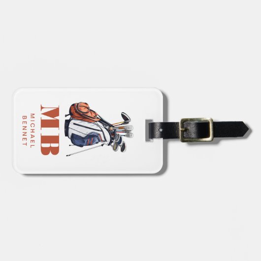 Modern Golfer Sport Monogrammed ラゲッジタグ (正面横)