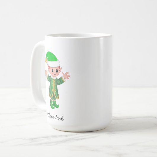 Modern Good Luck Elf and Script Mug コーヒーマグカップ (正面左)