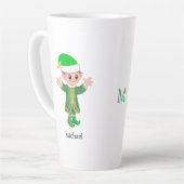 Modern Good Luck Elf with Script and Monogram カフェラテマグ (左アングル)