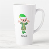 Modern Good Luck Elf with Script and Monogram カフェラテマグ (右)