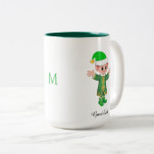 Modern Good Luck Elf with Script and Monogram Mug ツートーンマグカップ (正面右)