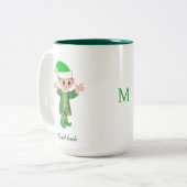 Modern Good Luck Elf with Script and Monogram Mug ツートーンマグカップ (正面左)
