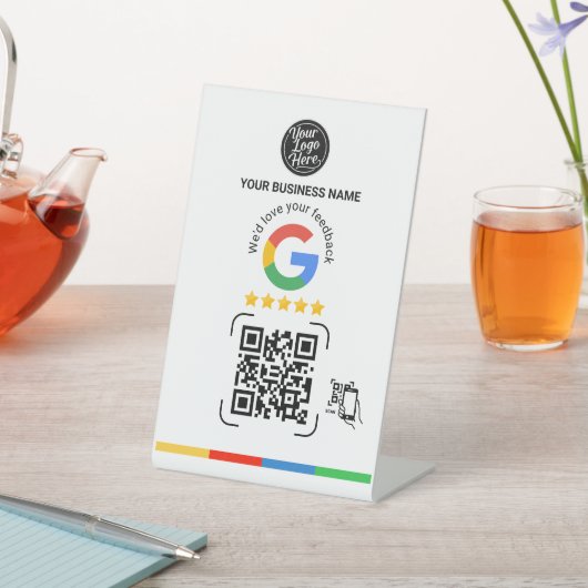 Modern Google Feedback QR Code White 台座サイン (インサイチュ)