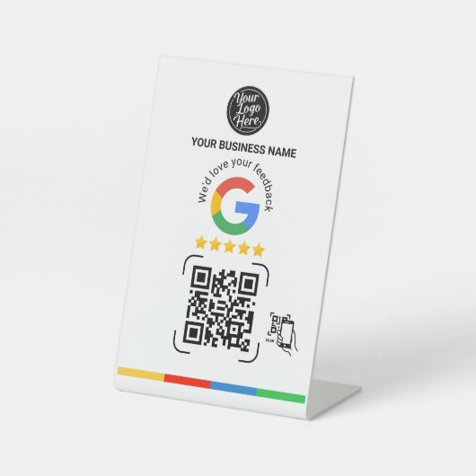 Modern Google Feedback QR Code White 台座サイン (正面)