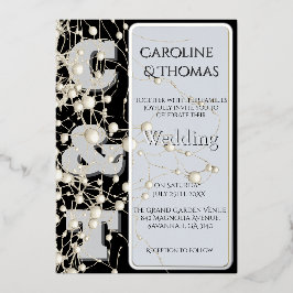 Modern Gothic Chic Pearl Gold Script Wedding  箔招待状