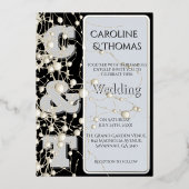 Modern Gothic Chic Pearl Gold Script Wedding  箔招待状 (正面)