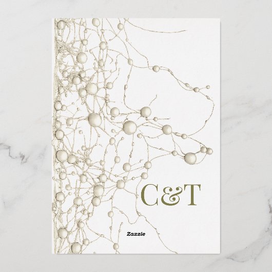 Modern Gothic Chic Pearl Gold Script Wedding  箔招待状 (裏面)