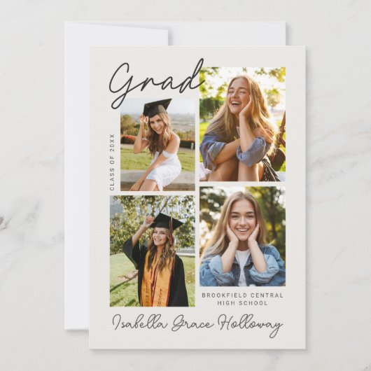 Modern Grad Announcement  With Multiple Photos 招待状 (正面)