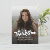 Modern Grad Brush Script Photo Graduation サンキューカード (スタンド正面)