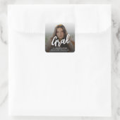 Modern Grad Brush Script Photo Graduation スクエアシール (バッグ)