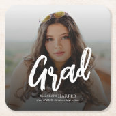 Modern Grad Brush Script Photo Graduation  スクエアペーパーコースター (正面)