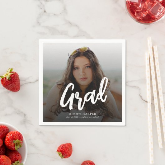 Modern Grad Brush Script Photo Graduation  スタンダードカクテルナプキン (インサイチュ)