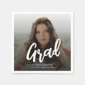 Modern Grad Brush Script Photo Graduation  スタンダードカクテルナプキン (正面)