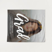 Modern Grad Brush Script Photo Graduation  タペストリー (正面(横))