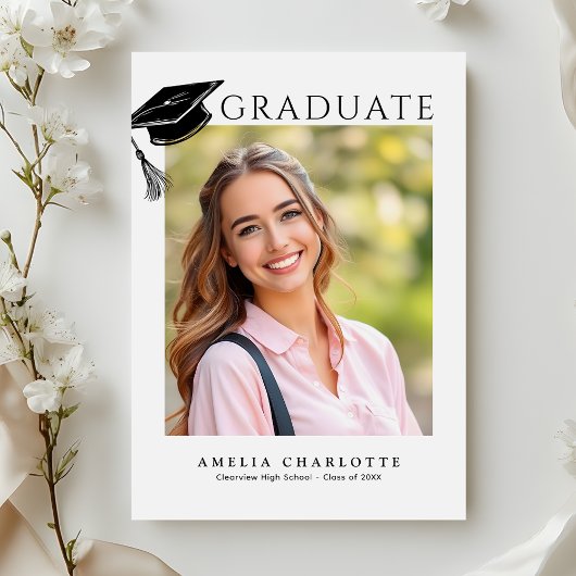 Modern Grad Cap Minimalist Graduation Photo 案内状
