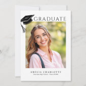 Modern Grad Cap Minimalist Graduation Photo 案内状 (正面)