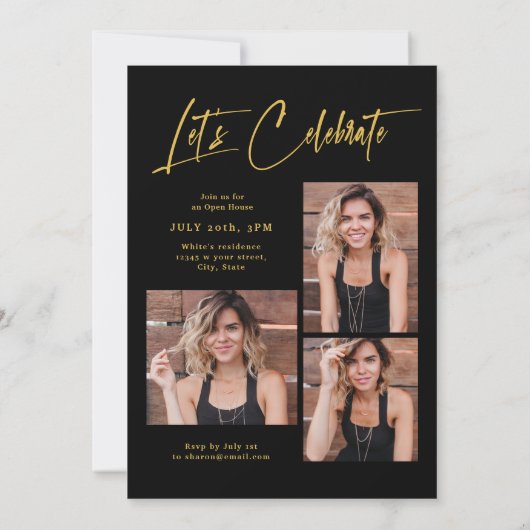 Modern Grad Cap Script 4 Photo Simple Graduation 招待状 (裏面)