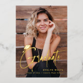 Modern Grad Cap Script 4 Photo Simple Graduation 箔招待状 (正面)