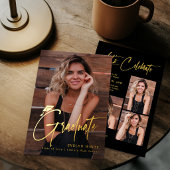 Modern Grad Cap Script 4 Photo Simple Graduation 箔招待状