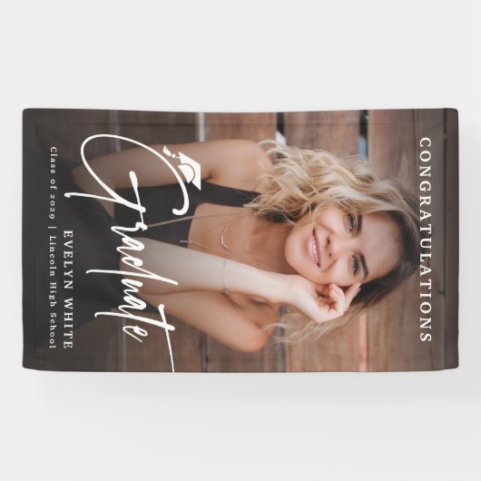 Modern Grad Cap Script Photo Graduation Party 横断幕 (横)