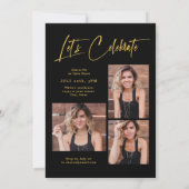 Modern Grad Cap Script Photo Simple Graduation 招待状 (裏面)