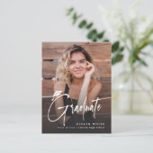 Modern Grad Cap Script Simple Photo Graduation ポストカード (スタンド正面)