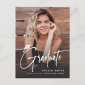 Modern Grad Cap Script Simple Photo Graduation ポストカード (正面)